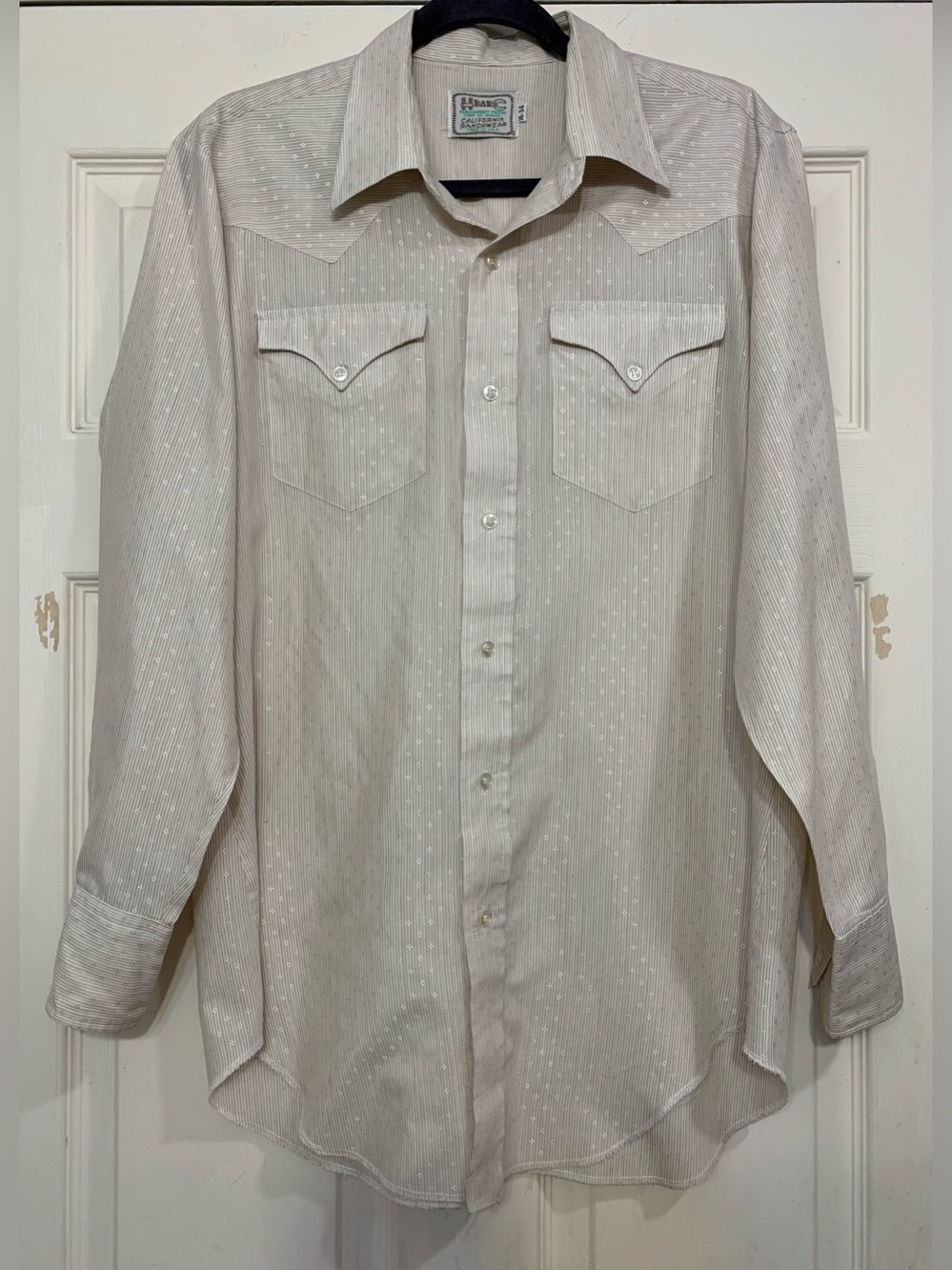 H Bar C California Ranchwear Cream & Shimmer 16-34 Western Shirt. 3966G